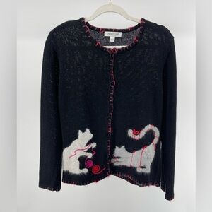 Vintage Coldwater Creek Cat Cardigan, Black Button Front, Women's Small